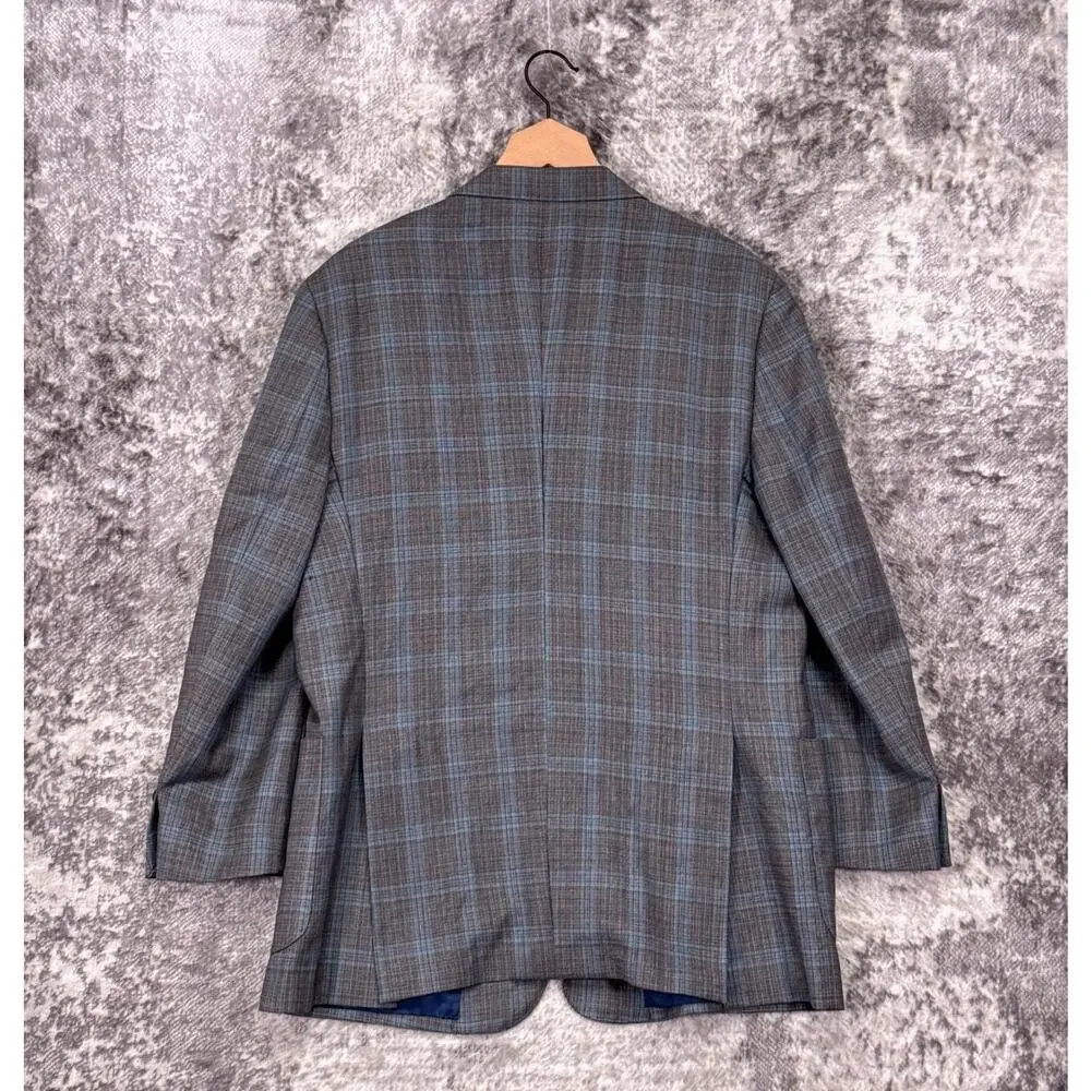Brooks Brothers Blazer 45R Mens Regent Gray Blue Wool Plaid Sport Coat Jacket